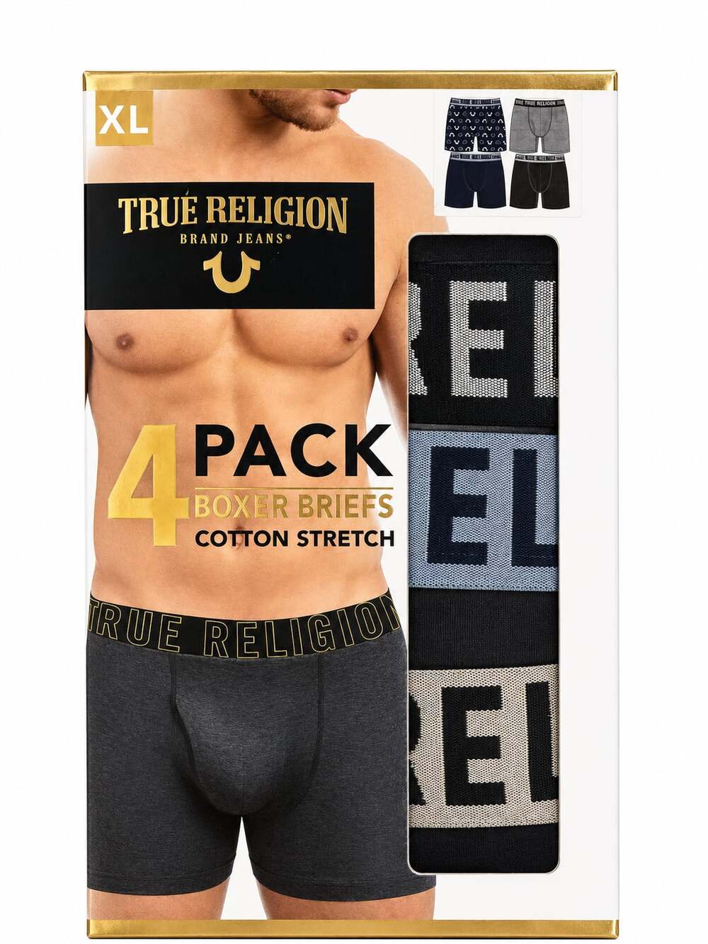 True Religion Men's 4-Pack Cotton Stretch Boxer Briefs Size XL